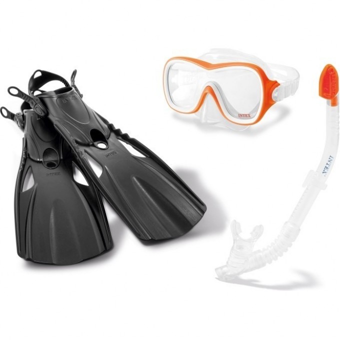 Набор для подводного плавания INTEX WAVE RIDER , 3 предмета: маска, трубка, ласты, от 8 лет 55658